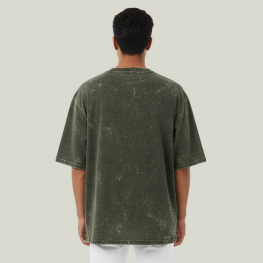 Olive Green Acid Wash Oversized T-Shirt