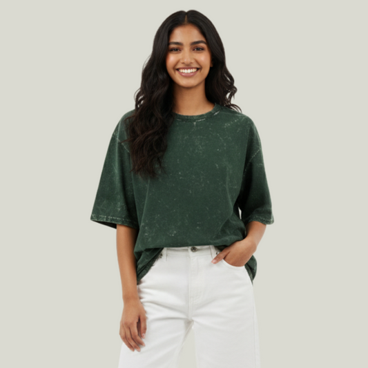 Bottle Green Acid Wash Oversized T-Shirt