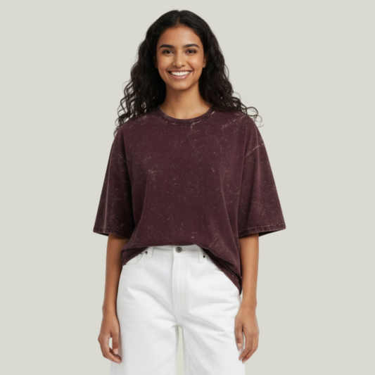 Maroon Acid Wash Oversized T-Shirt