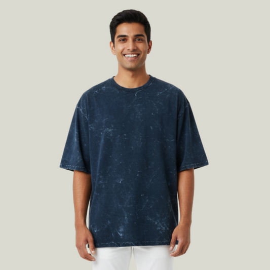 Navy Blue Acid Wash Oversized T-Shirt