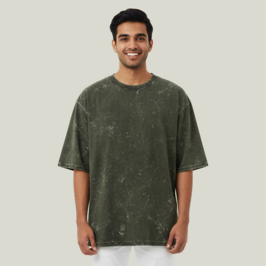 Olive Green Acid Wash Oversized T-Shirt