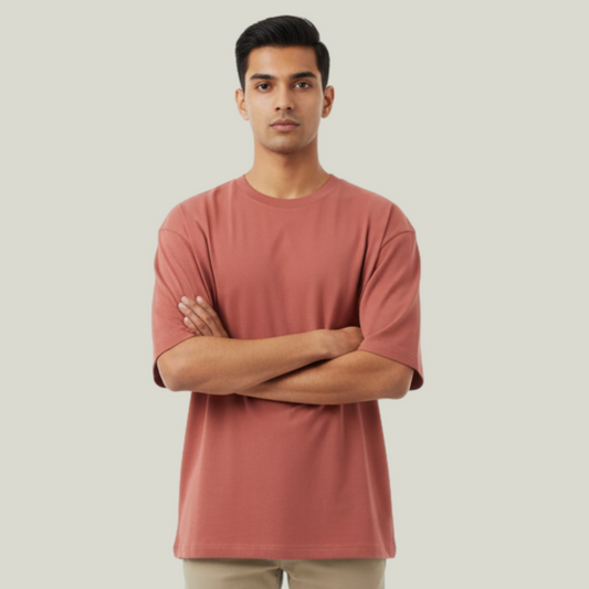Coral Oversized Solid T-Shirt