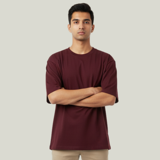 Maroon Oversized Solid T-Shirt