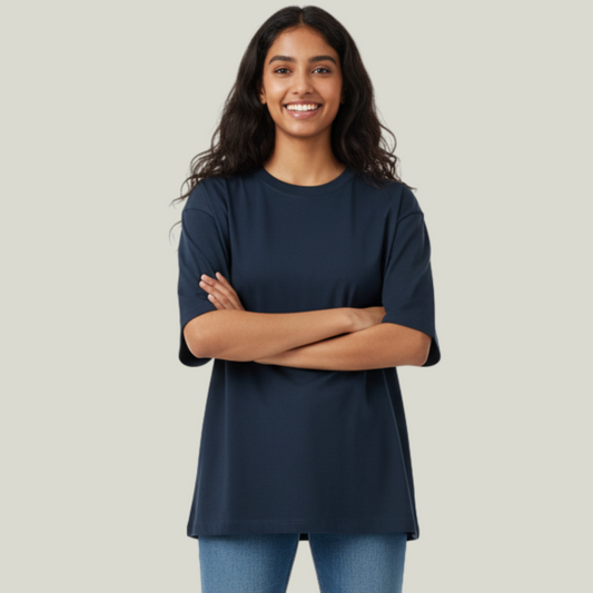 Navy Blue Oversized Solid T-Shirt