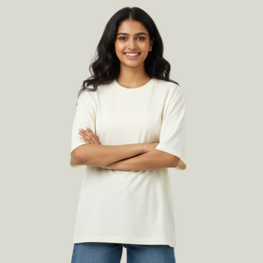 Off White Oversized Solid T-Shirt