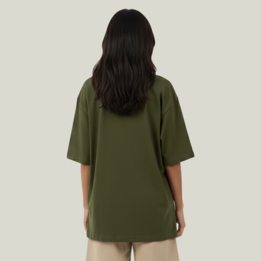 Olive Green Oversized Solid T-Shirt