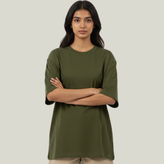 Olive Green Oversized Solid T-Shirt