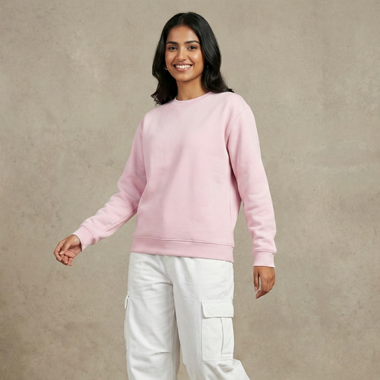Solid Baby Pink Sweatshirt for Men and Women