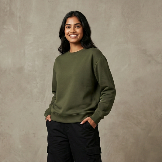 Solid Olive Green Sweatshirt for Men and Women